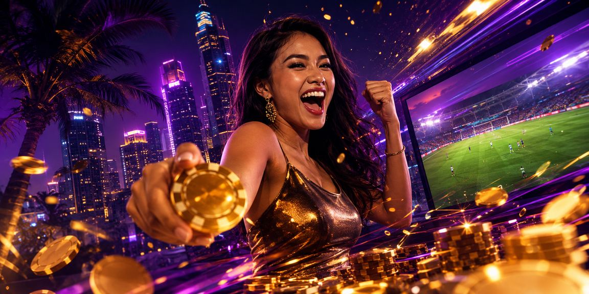 Tampilan neon kasino digital dengan nuansa taruhan modern di platform mobile