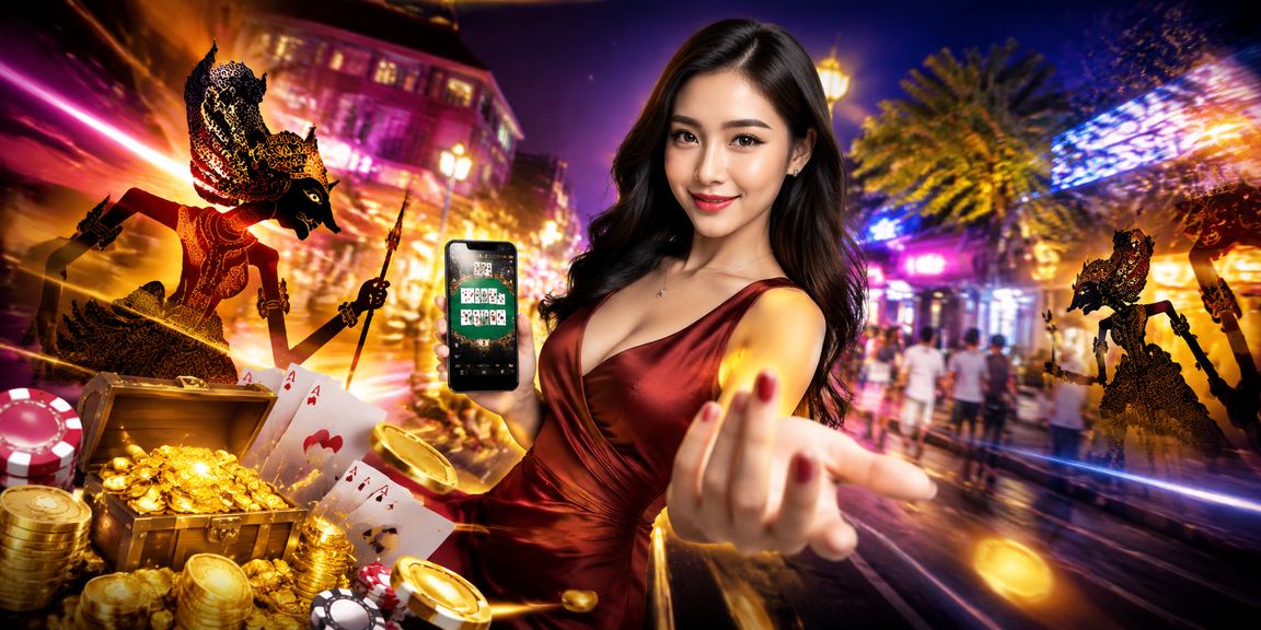Permainan kartu dengan efek cahaya neon berwarna-warni di kasino digital